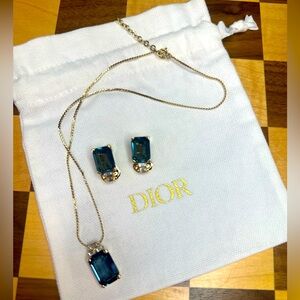 Christian Dior 🔥 STUNNING Emerald Cut Blue Necklace and Earring Set 💙